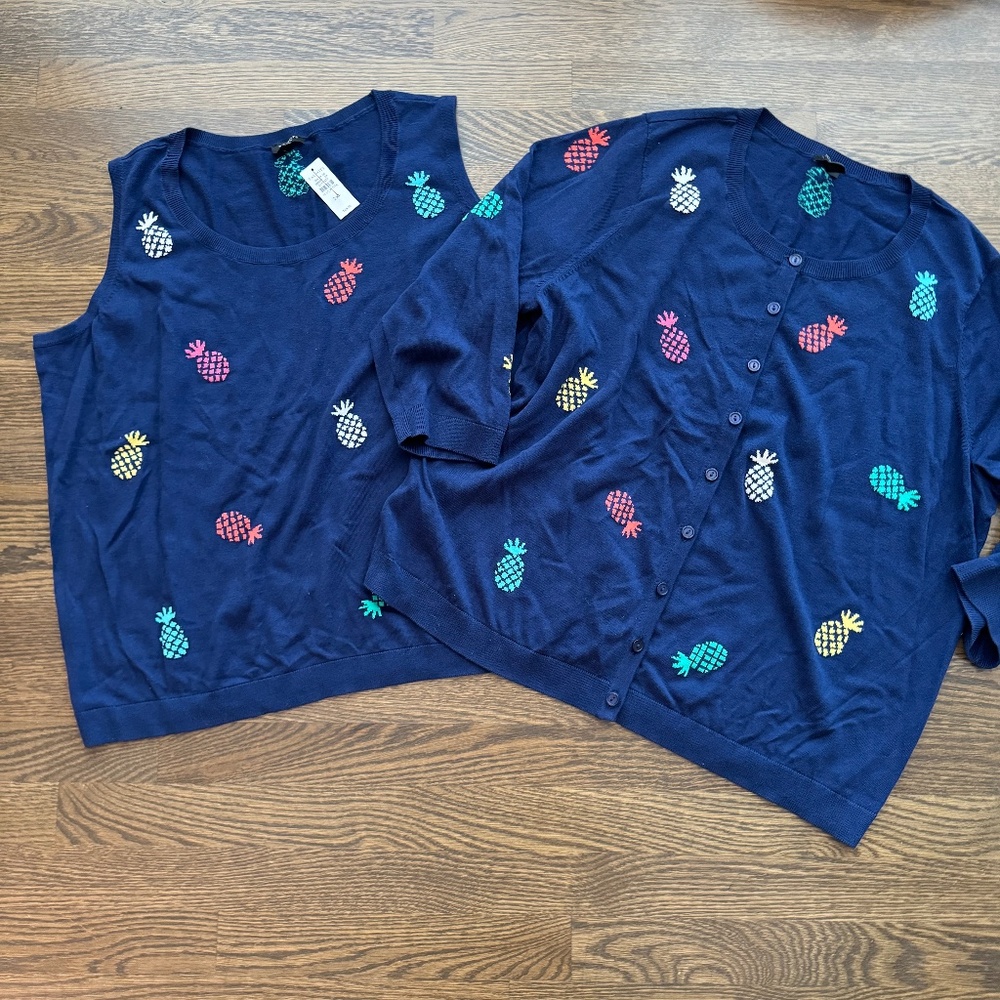 NWT TALBOTS Pineapple tank top cardigan sweater Size 2XP Petite